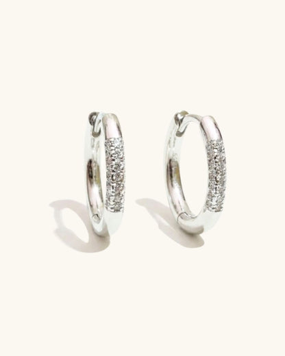 SILVER PAVE MEDIUM HOOP EARRINGS