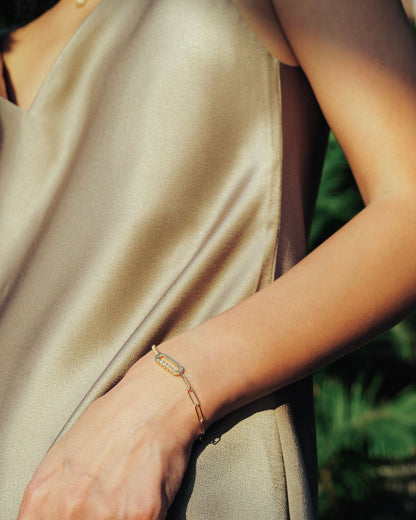 VÒNG TAY PERLAMUSE VÀNG VERMEIL 16K ALICIA DÂY XÍCH KẾT HỢP NỬA ĐÁ CAO CẤP