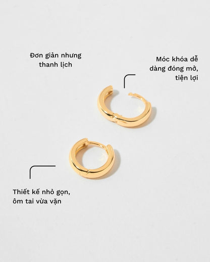 KHUYÊN TAI TRÒN TRƠN MINI 11.5MM VÀNG VERMEIL 16K CAO CẤP