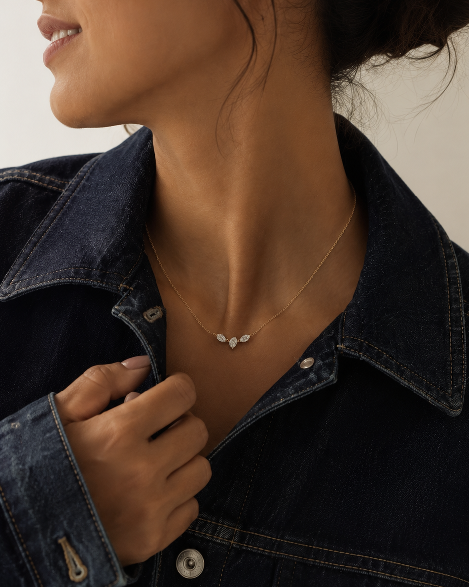 DÂY CHUYỀN PERLAMUSE BẠC STERLING TRIO 3 VIÊN ĐÁ CAO CẤP