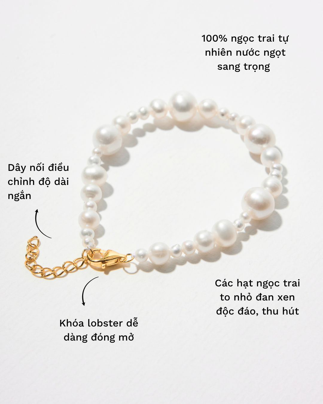 VÒNG TAY PERLAMUSE VÀNG VERMEIL 16K ELEGANT NGỌC TRAI TỰ NHIÊN