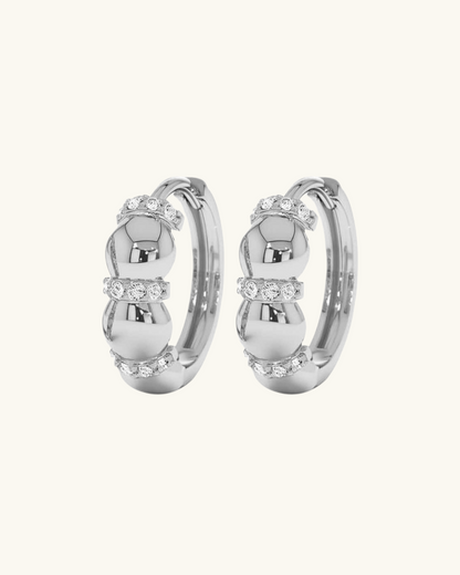SILVER CHUNKY BEAD HOOP EARRINGS