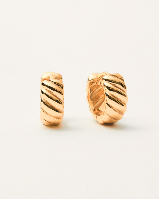 KHUYÊN TAI TRÒN PERLAMUSE MINI CROISSANT 11.5MM VÂN XOẮN VÀNG VERMEIL 16K