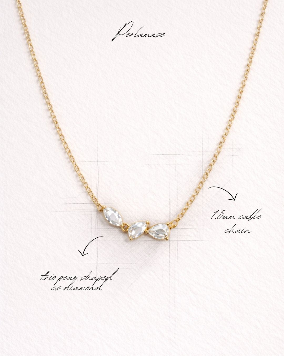 DÂY CHUYỀN PERLAMUSE BẠC STERLING TRIO 3 VIÊN ĐÁ CAO CẤP