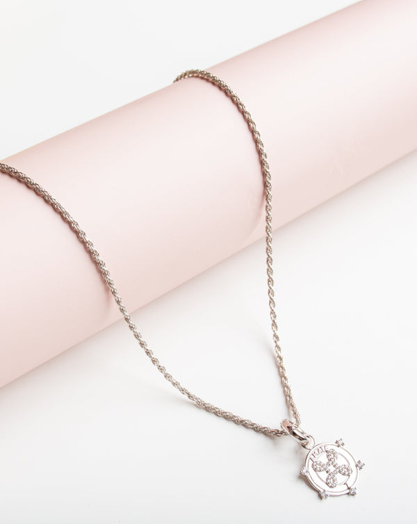 Rope Chain Necklace With True Loves Charm (White Gold)