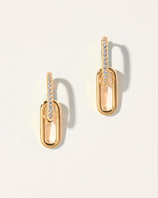 KHUYÊN TAI RƠI ĐÍNH ĐÁ PERLAMUSE VÀNG VERMEIL 16K KYLIE ĐEO 2 KIỂU