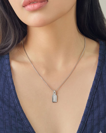 SILVER ENGRAVED NAME TAG NECKLACE