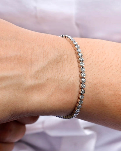 SILVER MOISSANITE ROUND BEZEL BRACELET 3MM