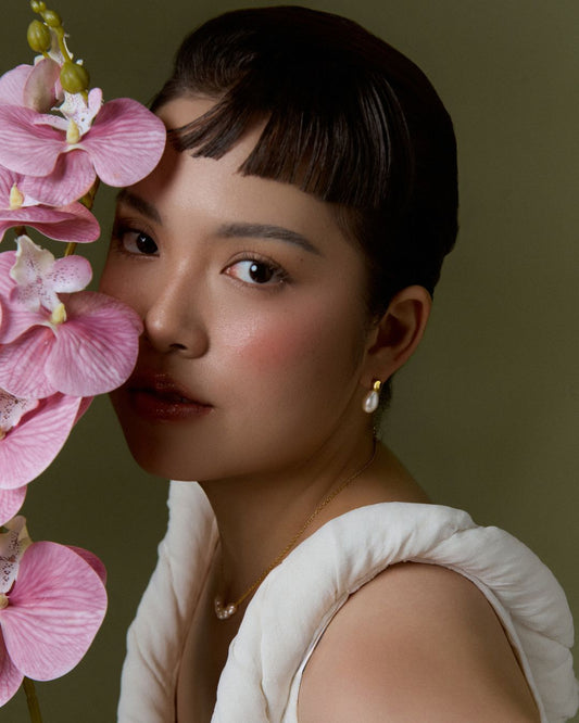 KHUYÊN TAI PERLAMUSE VÀNG VERMEIL 16K NGỌC TRAI BOLD STUD