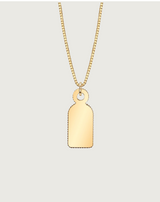 Glossy polished name tag pendant shines from this sparkle chain necklace that is an easy layered look for day or night.